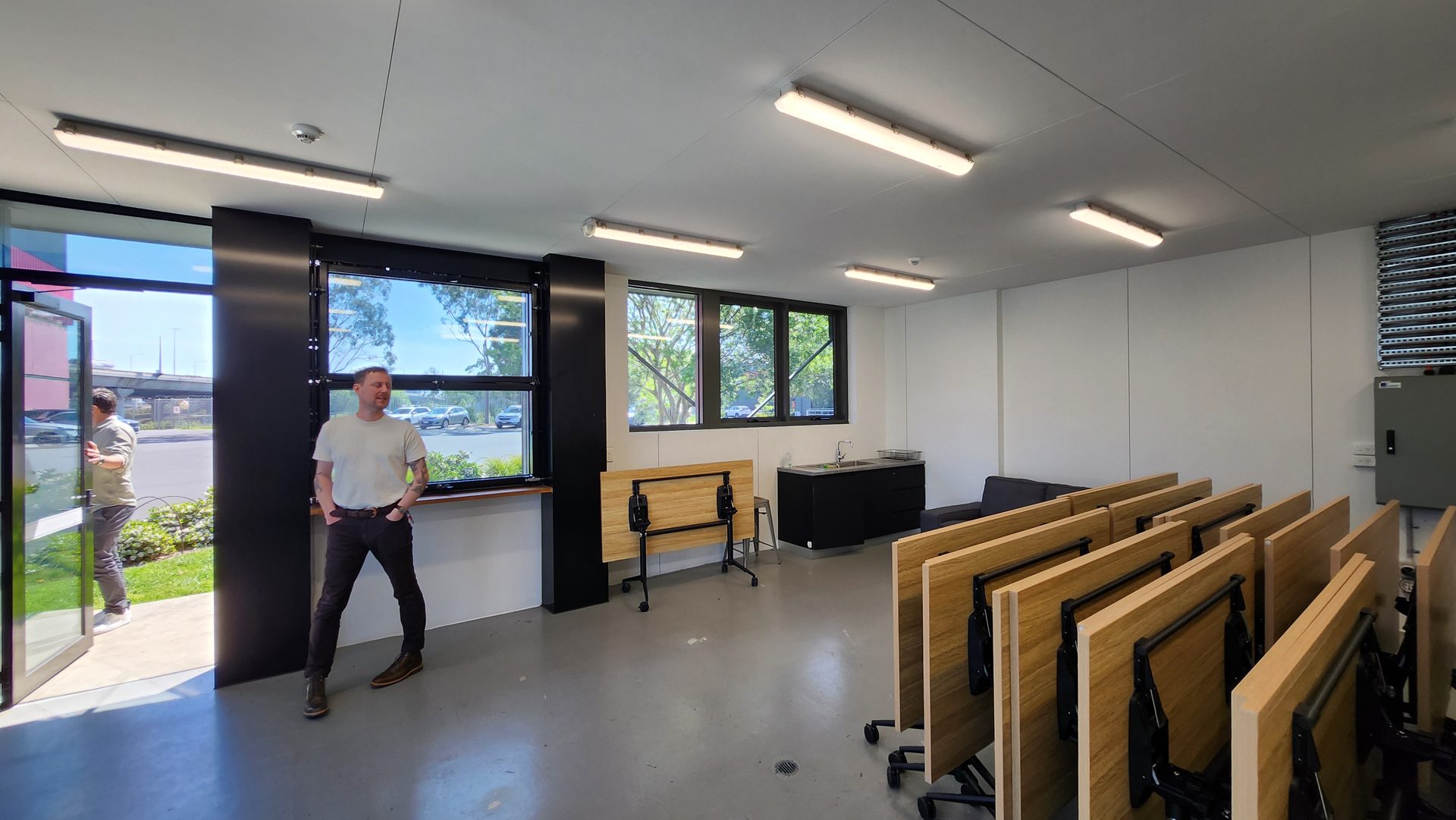 Doors opening onto the lot